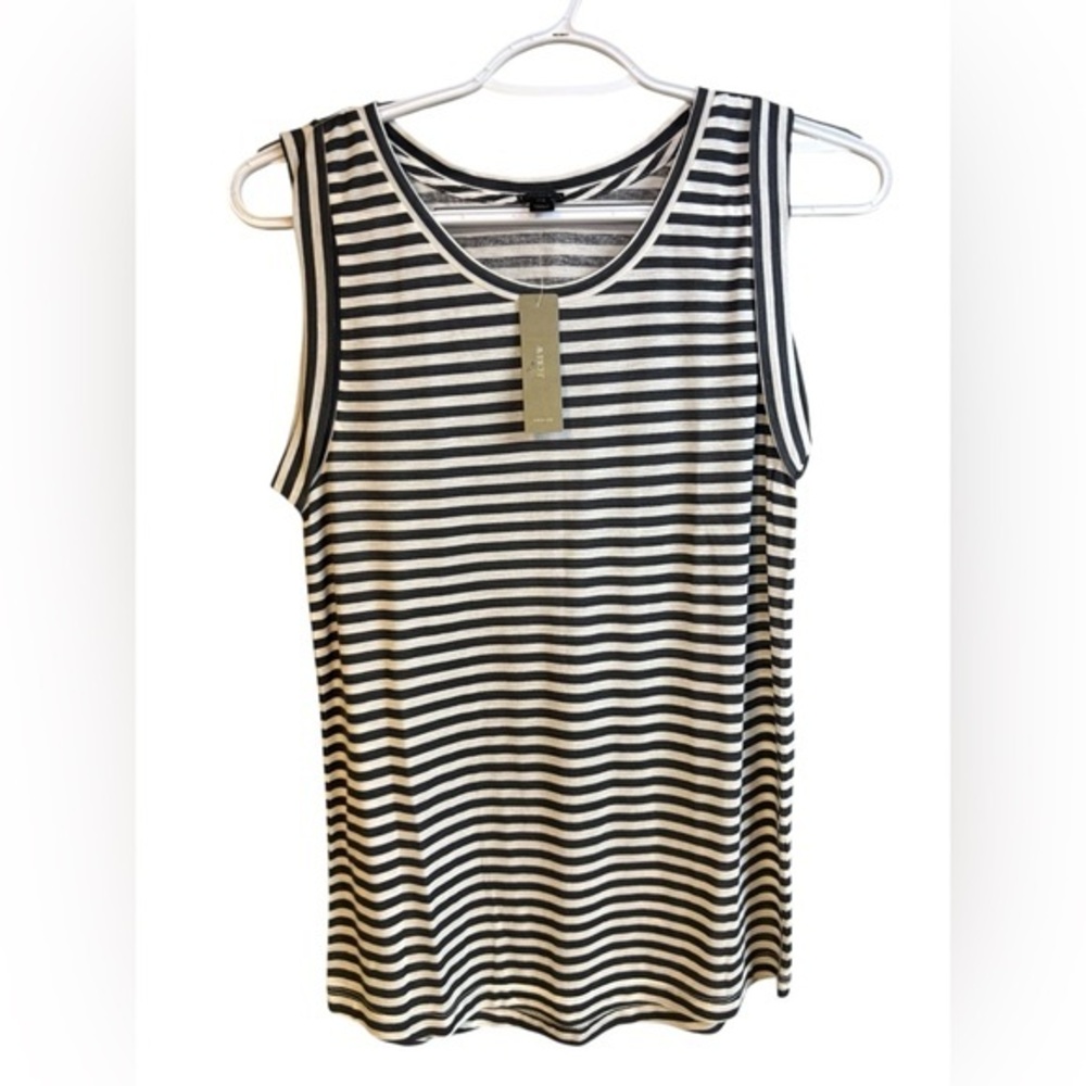 J. Crew White and Gray Striped Tank Top XXS